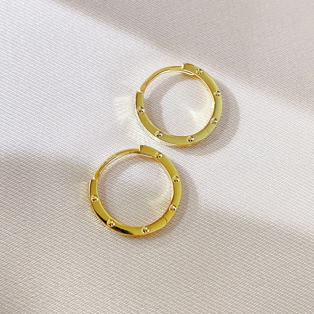 18K金卡家耳环 卡11mm大号经典素圈时尚百搭耳圈气质耳扣 黄金色