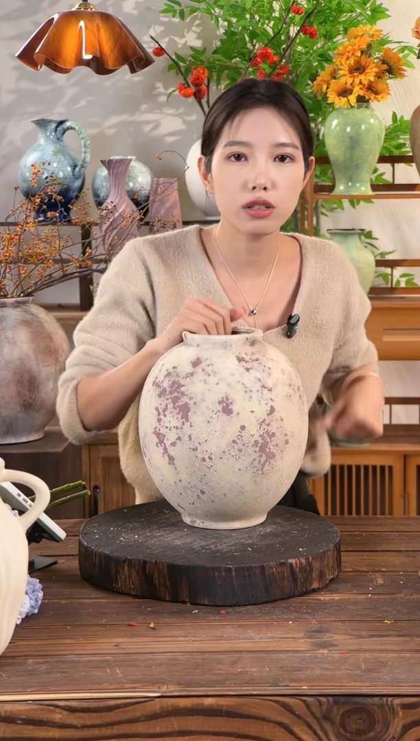【斑点红月亮罐】侘寂风斑驳陶罐水培陶瓷花瓶【口10直径24高24.5cm】