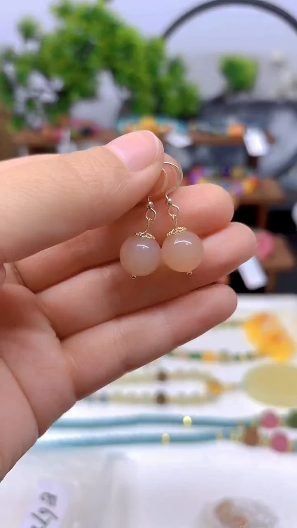 和田玉14K金镶嵌耳饰E672