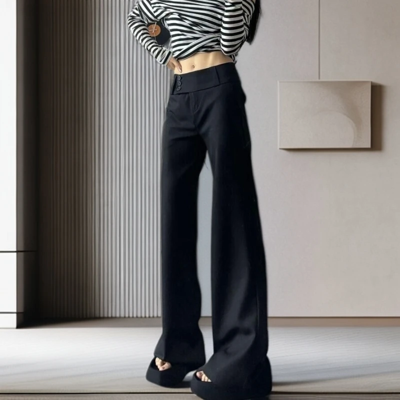黑色微喇西装裤女2025新款夏季高腰显瘦垂感直筒拖地裤子