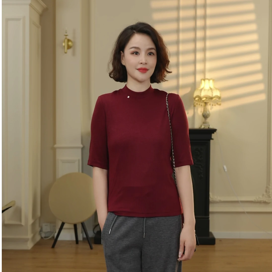 【橘猫美依】秋季新款羊毛打底衫女休闲百搭纯色半高领T恤T63