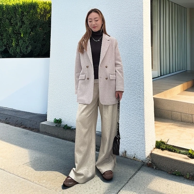 2024冬季时尚休闲百搭新款修身西装毛呢外套毛呢大衣8802