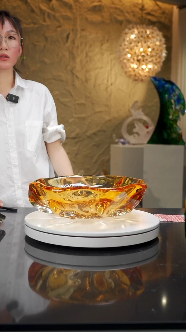 手工艺品琉璃琥珀色水波纹果盘