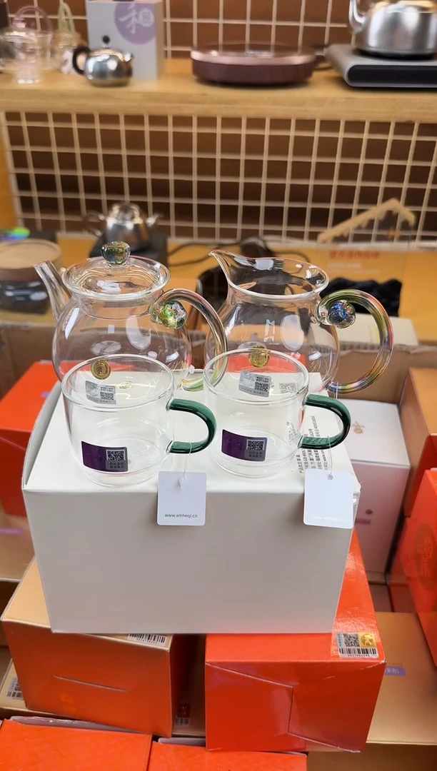 @@禾器晶彩浮莲迷翠+清莲壶迷翠+逸杯墨绿两只