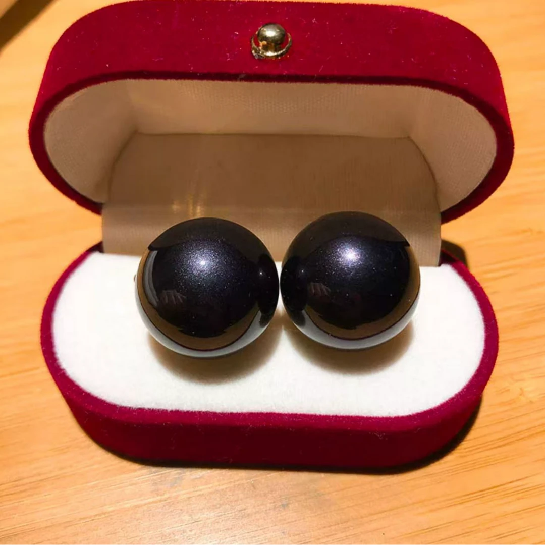 铜合金仿珍珠耳饰 古着黑圆珠耳钉