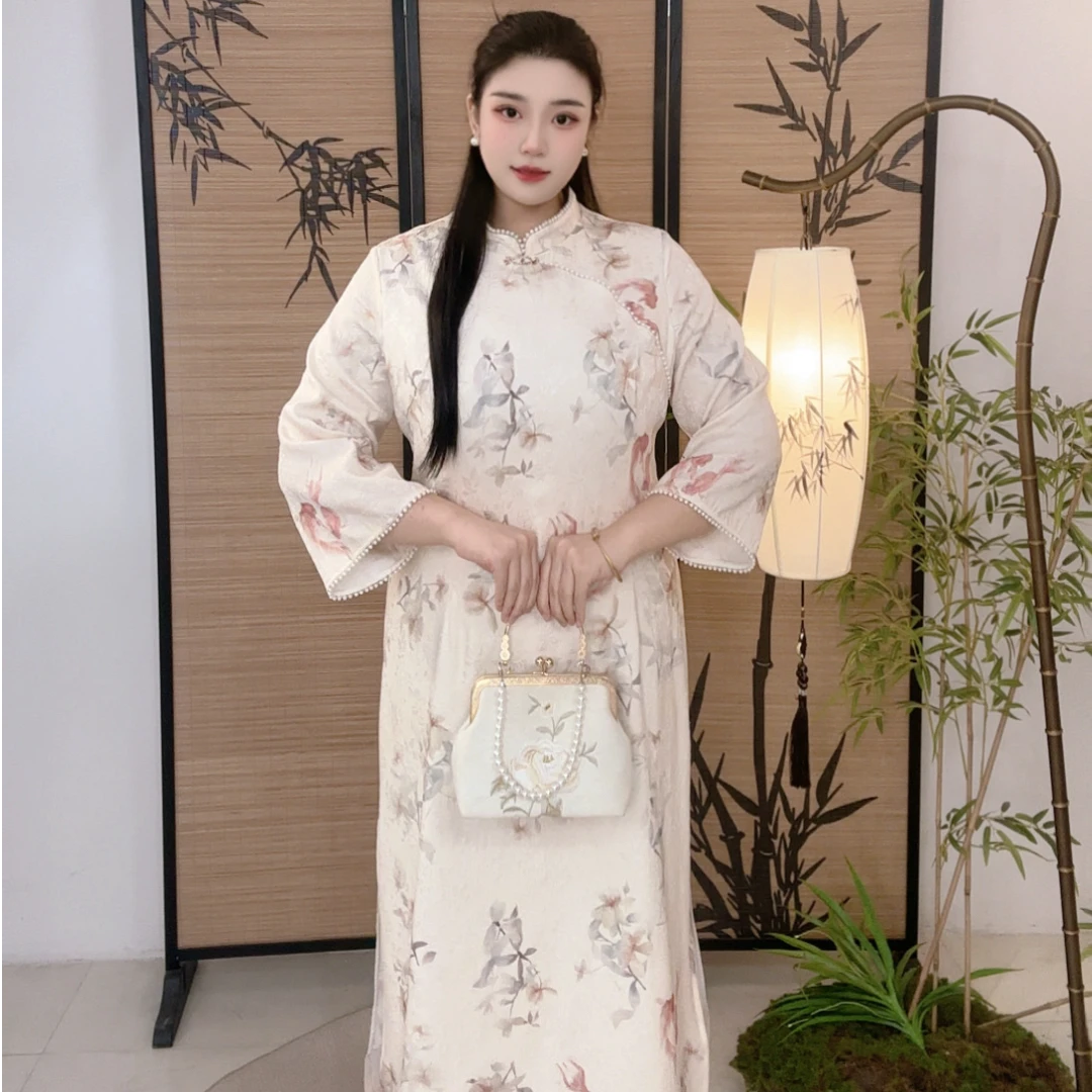 码加加锦鲤戏水-31620秋款新款大码连衣裙国风新中式改良气质旗袍