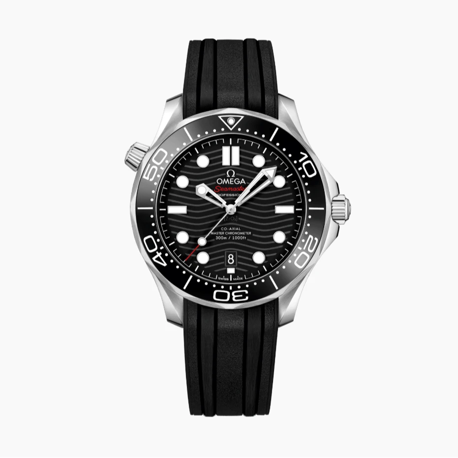 99新 Omega/欧米茄 海马300黑盘胶带男士自动腕表公价45300