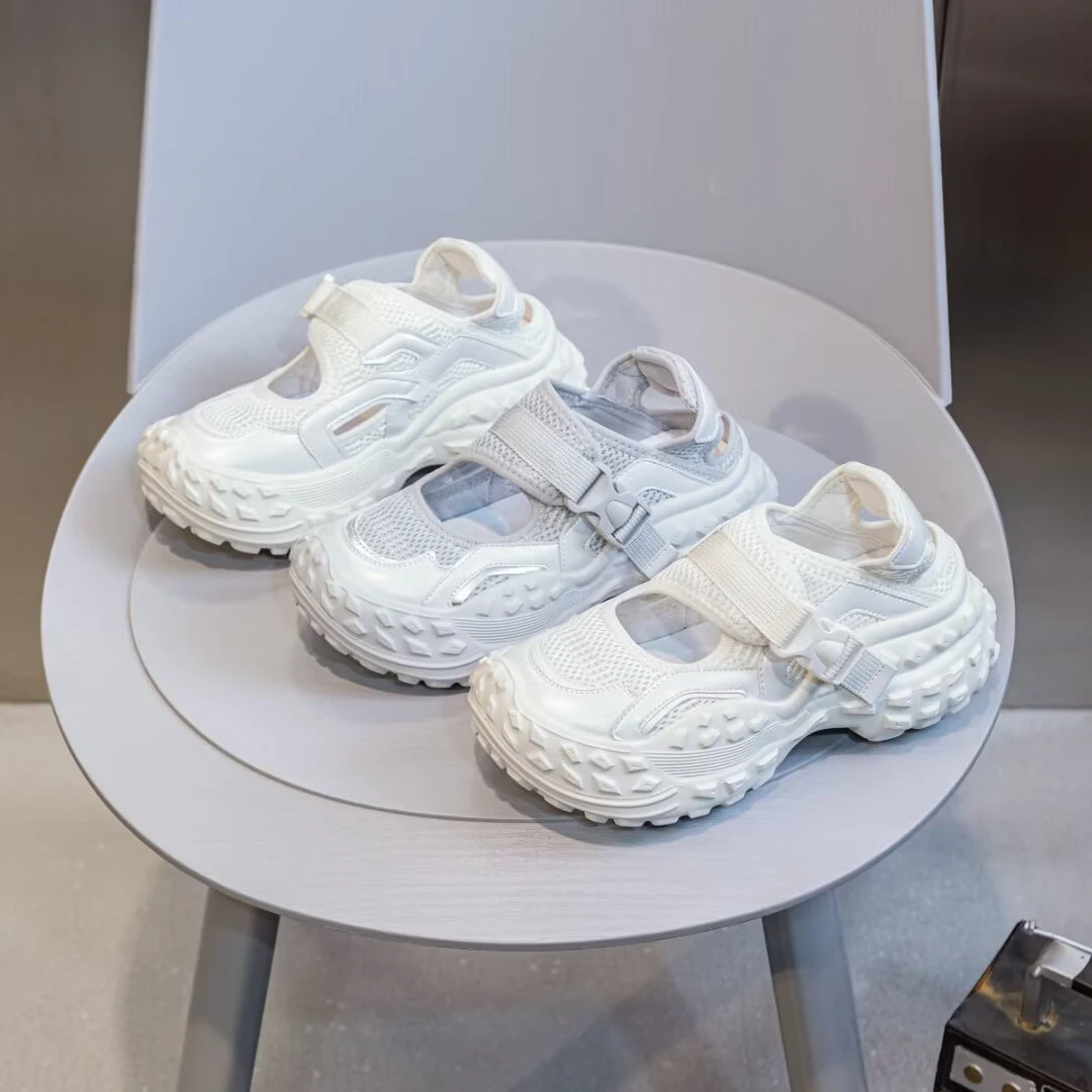 厚底休闲镂空凉鞋女薄款网面老爹凉鞋2025轻便增高透气运动鞋152