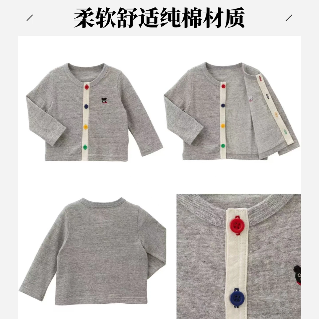 (现货）25黑熊彩色扣子针织衫长袖薄款常规休闲圆领韩版舒适开衫