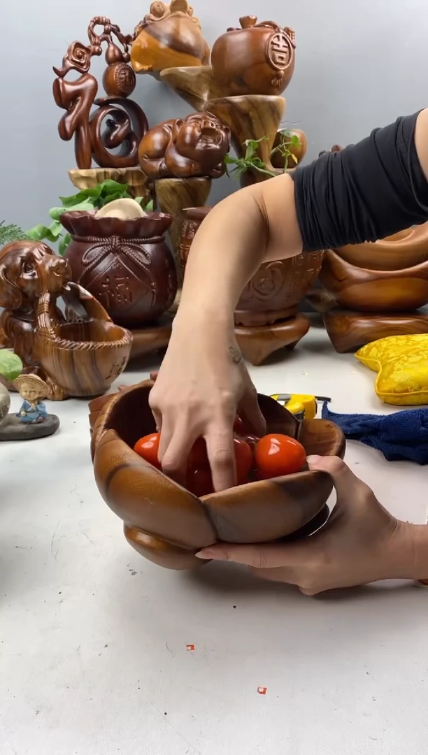 香樟木A33梅花果盆/尺寸