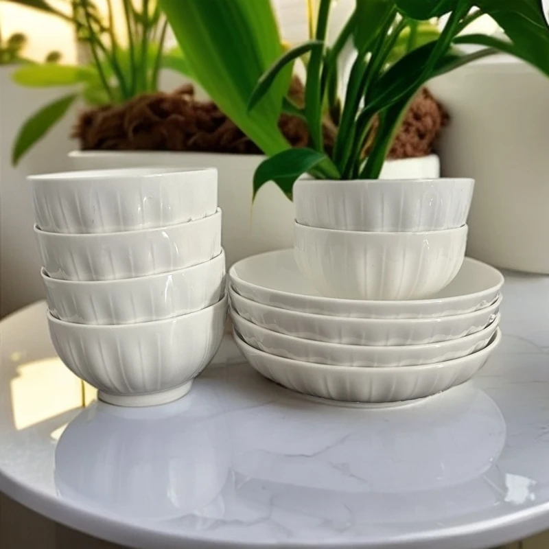白莲花10件套装家用颜值陶瓷餐具4.5英寸碗6只+7英寸盘4只