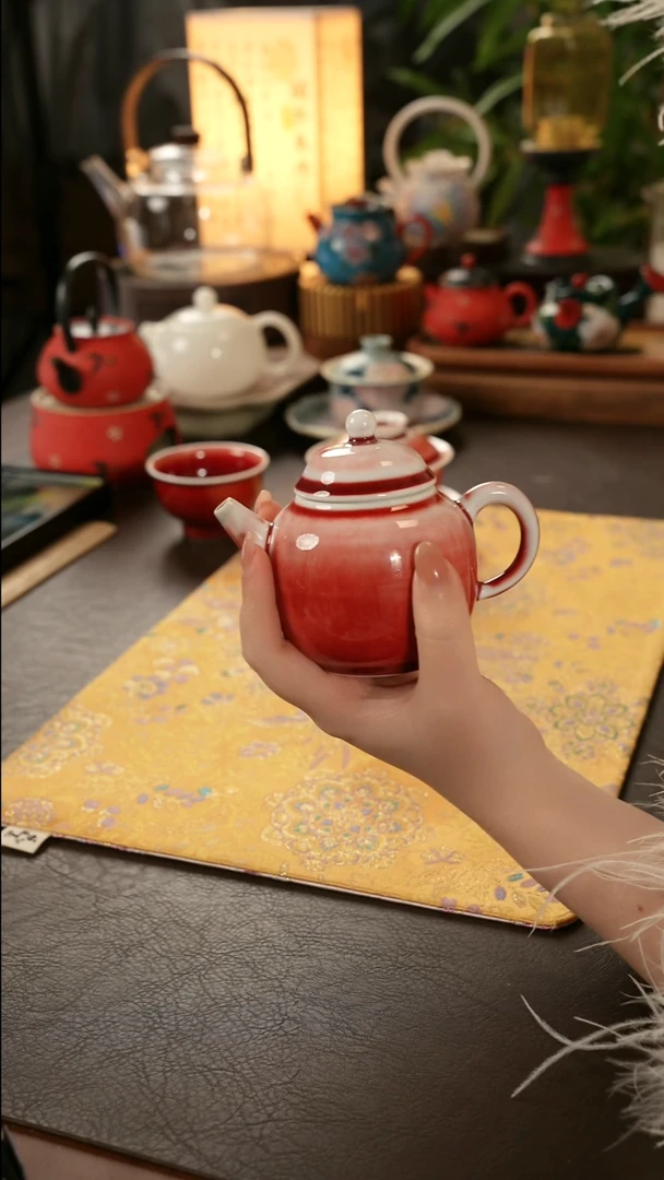 陶瓷茶具楚门窑变郎红宫灯壶