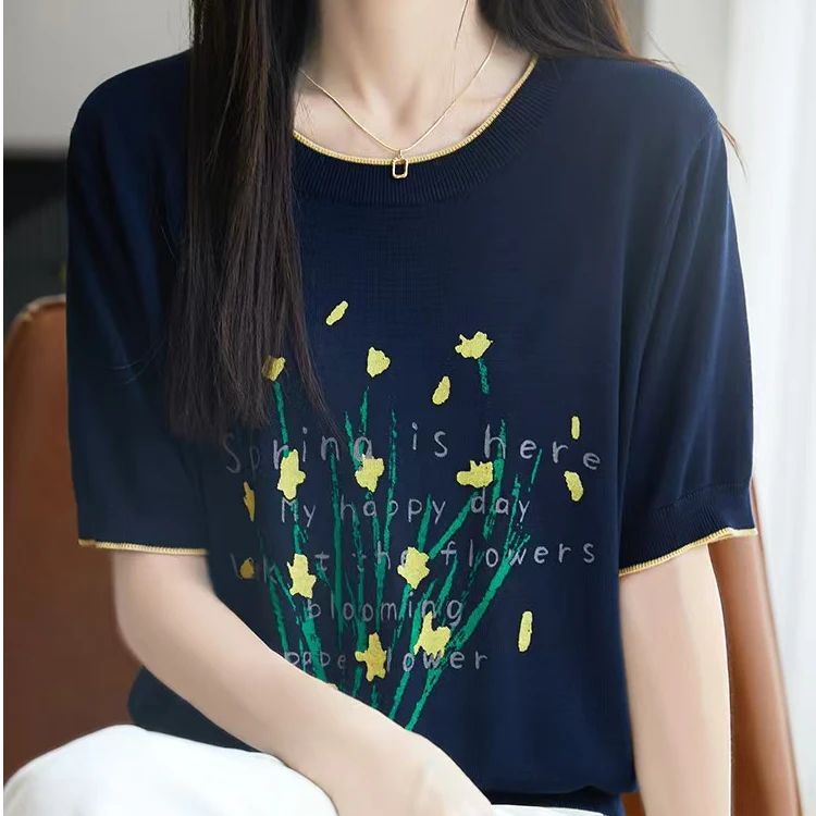 2025夏季新款薄款透气圆领短袖女宽松显瘦t恤上衣