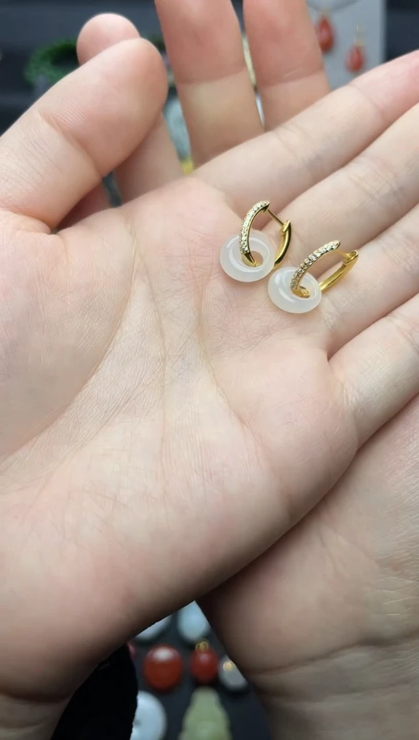 银S925镶嵌和田玉耳饰公主扣耳扣06