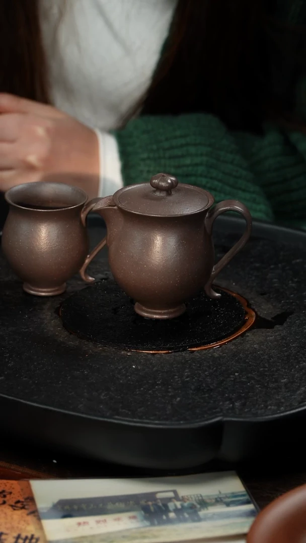 茶壶紫砂宝山工艺厂 玉壶套组77天青泥 150毫升  一壶一杯