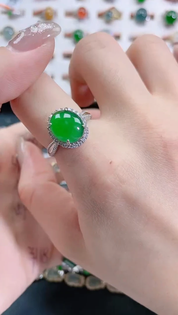 银S925镶嵌戒指翡翠天然翡翠
