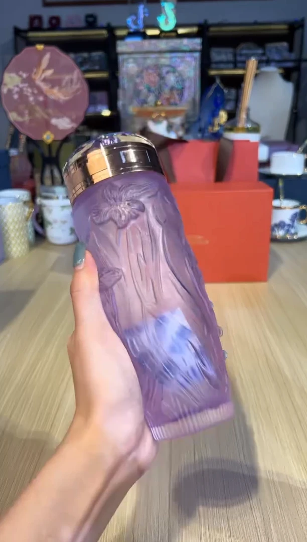 130古法琉璃-晶璃蝶舞水杯（紫色鸢尾花）