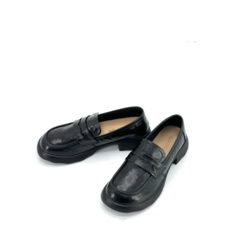 韩版英伦风厚底春秋一脚蹬黑色乐福鞋8386