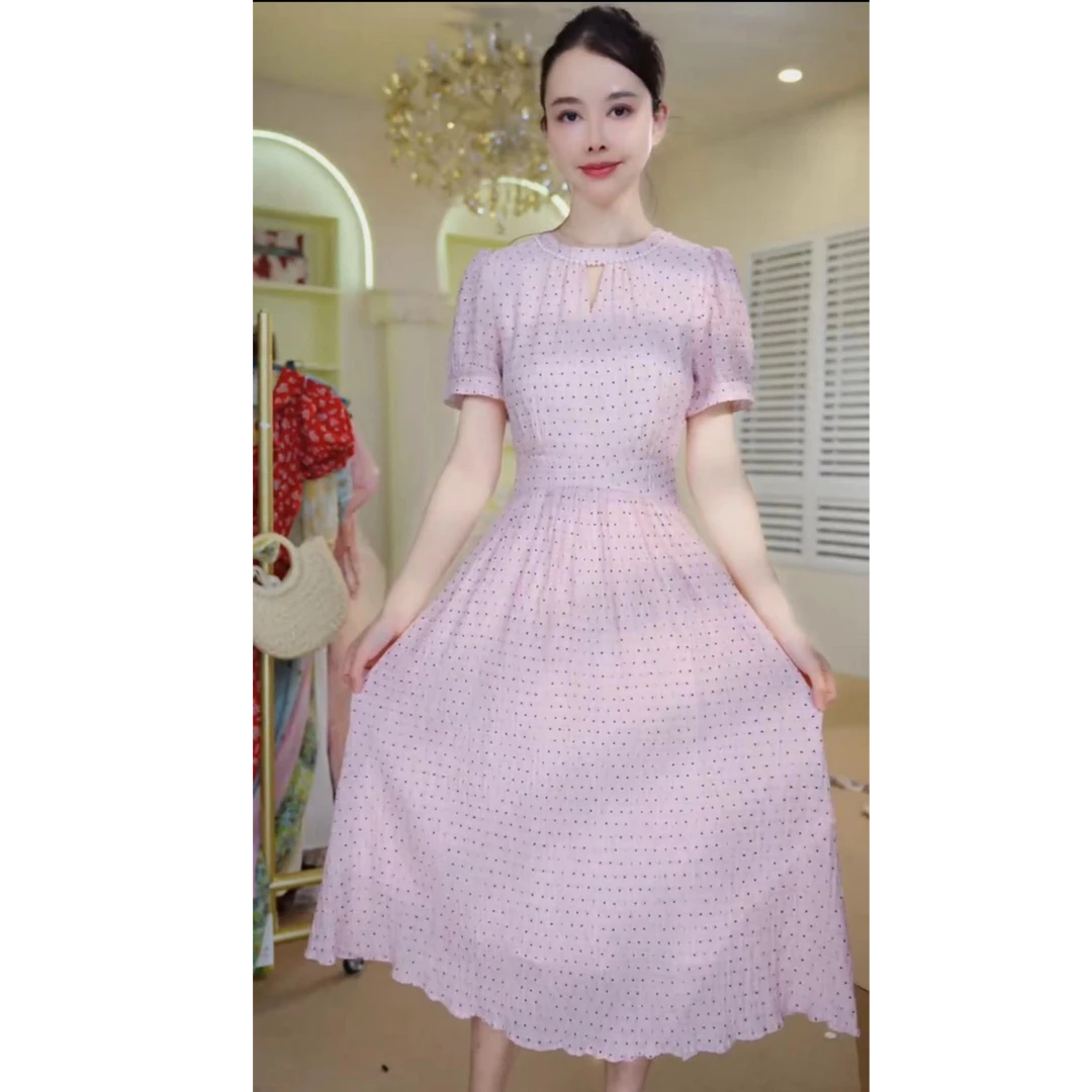 【赠送运费险】法式时尚温柔高级感气质收腰粉色连衣裙女装J46211