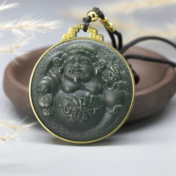 新疆和田玉财神平安扣上等和田玉吊坠玉石来财古币直播挂件Y869