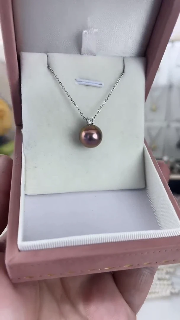 颈饰银S925镶嵌淡水珍珠18天然珍珠极光星空紫戴妃吊坠11-12