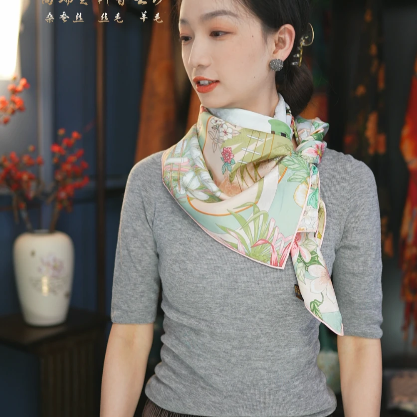 帝妃丝绸【琴音鹿鸣】110×110双面花萝纹织花提花桑蚕丝巾