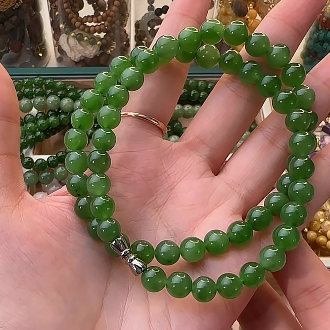 天然碧玉阳绿8mm双圈手串