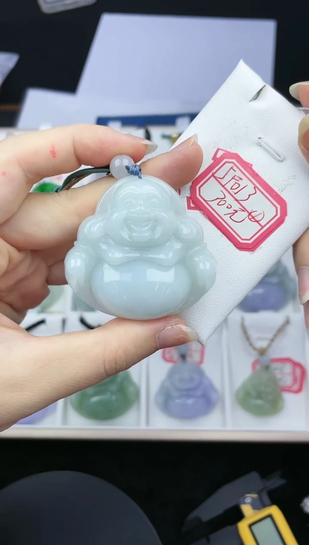翡翠未镶嵌颈饰孤品5F013翡翠细油冰晴蓝大佛送同款绳