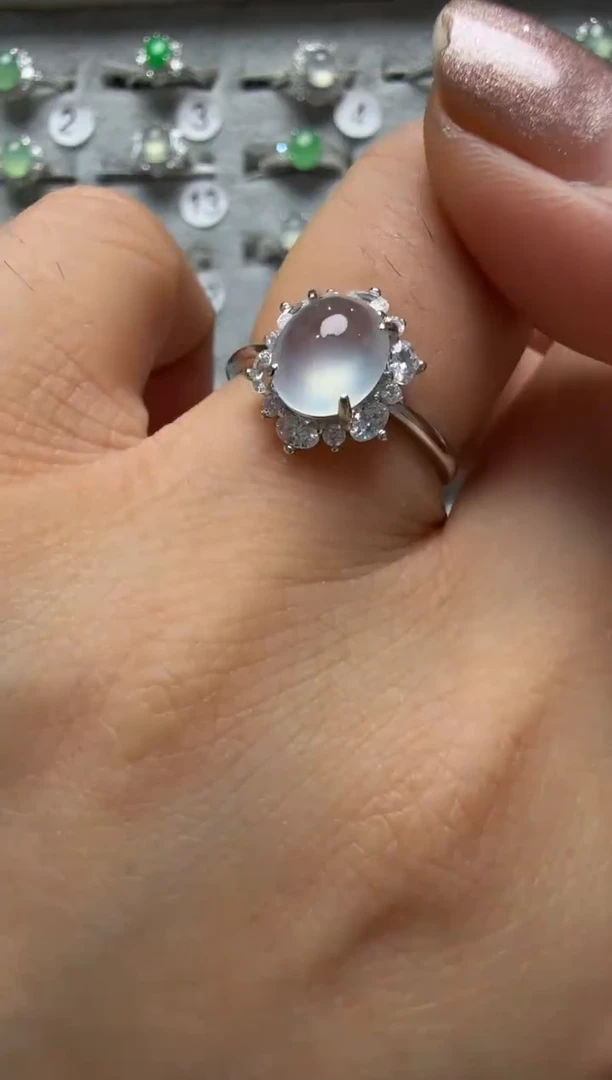 翡翠戒指银S925镶嵌925银镶缅甸A货翡翠戒指