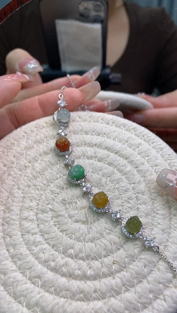 颈饰银S925镶嵌翡翠净货14406