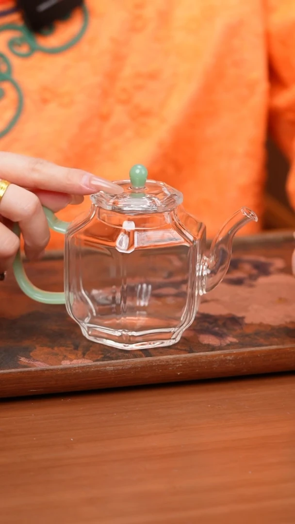 【闪购商品】玻璃茶壶/玲珑壶/浅玉色手把浅玉钮/新