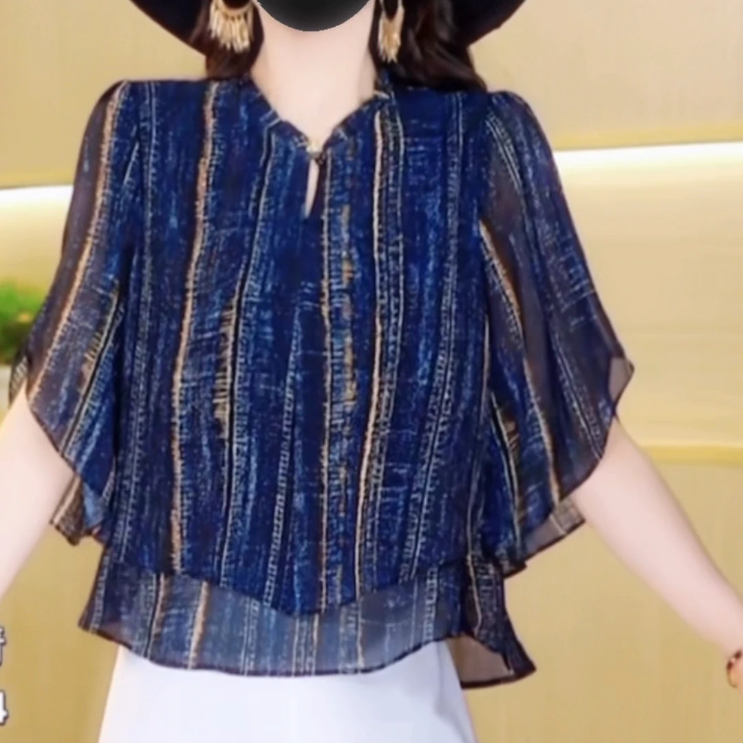 F老钱风2025夏季新款气质轻奢V领轻薄宽松减龄衬衫气质百搭小衫潮