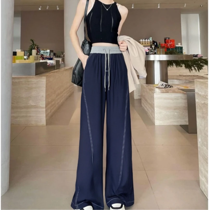 0581#拼接腰头款抽绳阔腿休闲裤女