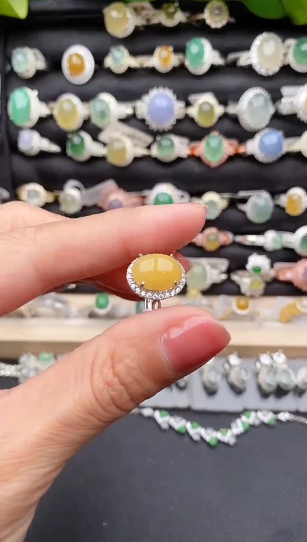 【闪购商品】翡翠戒指银S925镶嵌缅甸天然A货翡翠77  1-