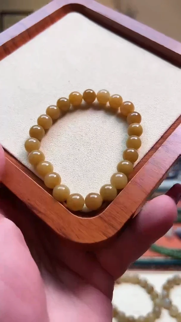 手串未镶嵌和田玉8mm且末糖金糖圆珠单圈