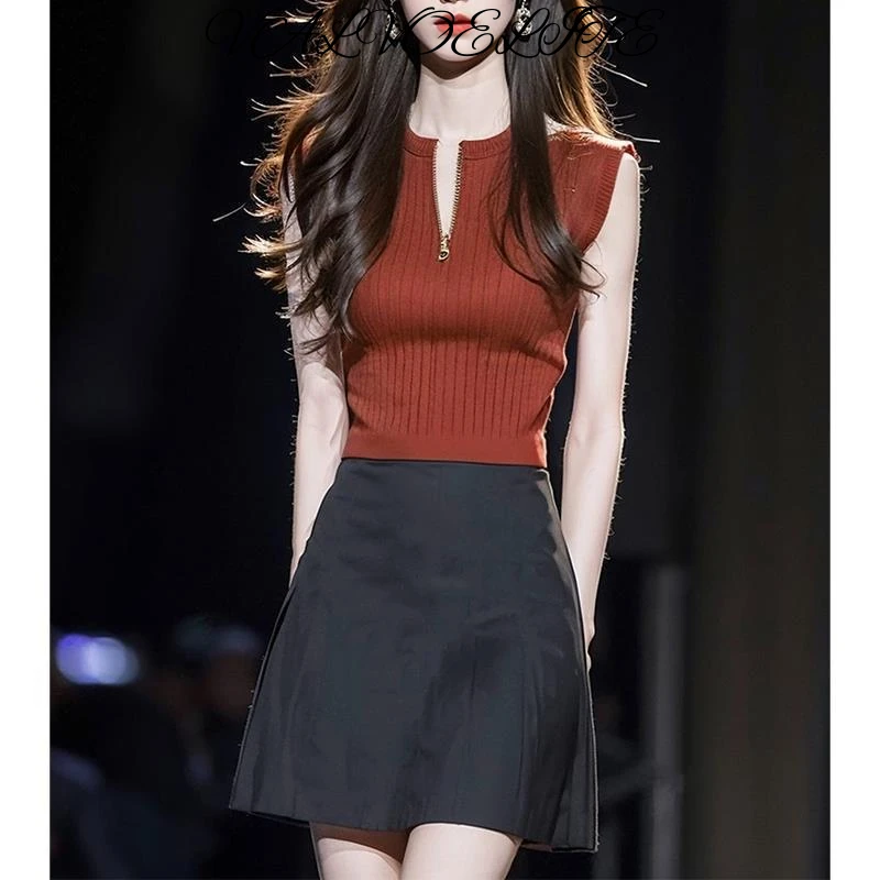 品牌高端女装夏装新款时尚气质优雅轻熟高端小香风红色无袖上衣女