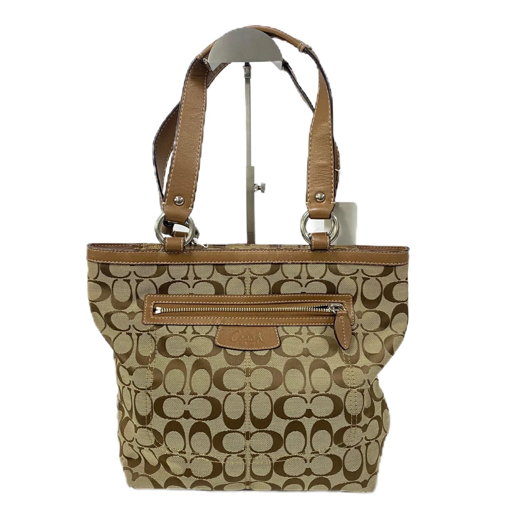 95新 COACH/蔻驰 经典老花帆布拼皮单肩手提包 MM-80675