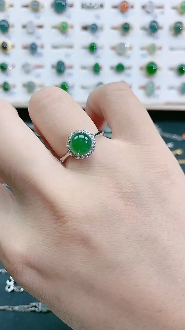 银S925镶嵌戒指翡翠天然翡翠