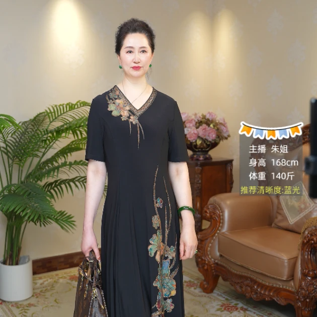 （50353）时尚减龄高端大气上档次柔软度高刺绣连衣裙