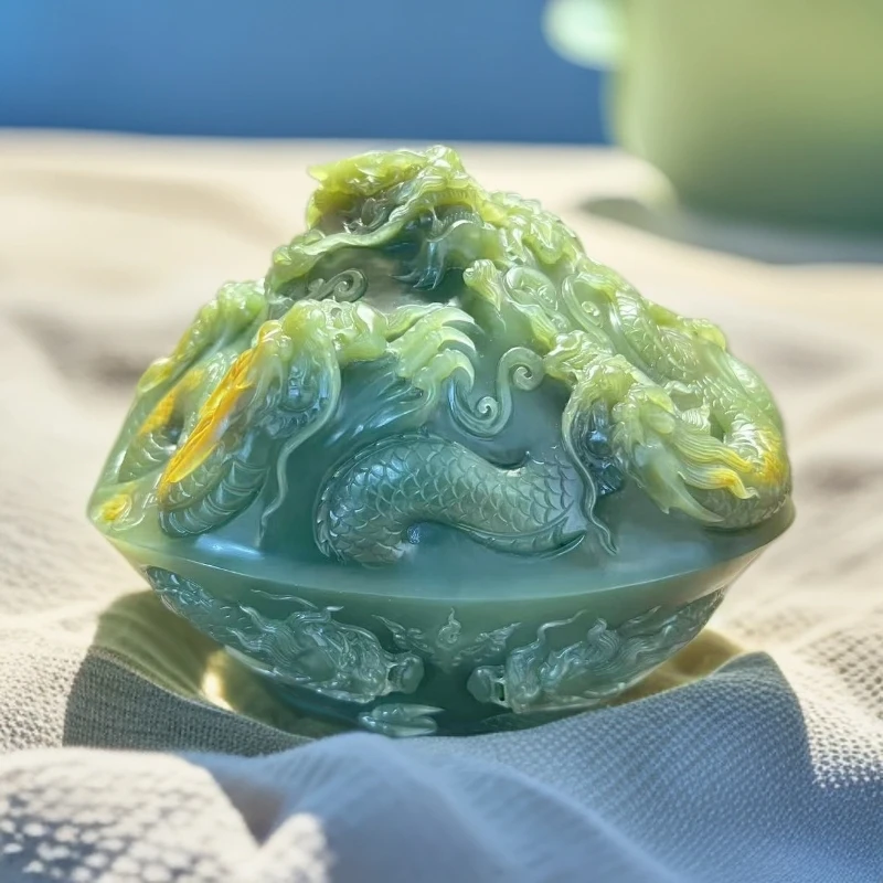 【厚德玉见】锋哥推荐款--纯手工精雕东北析木河磨玉聚宝盆摆件