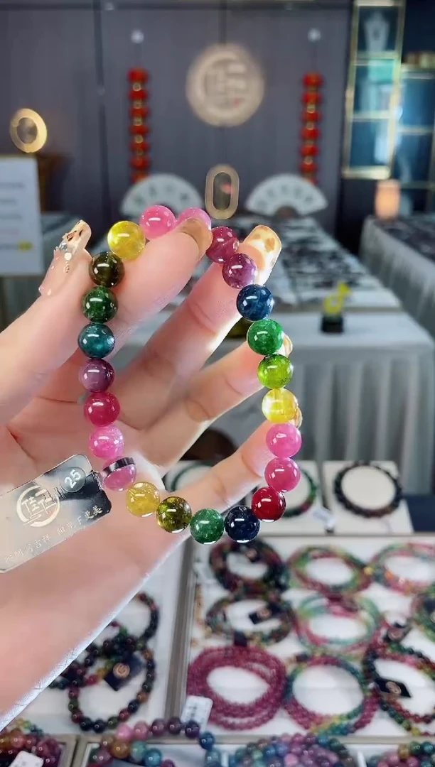 未镶嵌老矿碧玺色标彩虹冰体单圈手串8mm+碧玺dan多样性发货一条