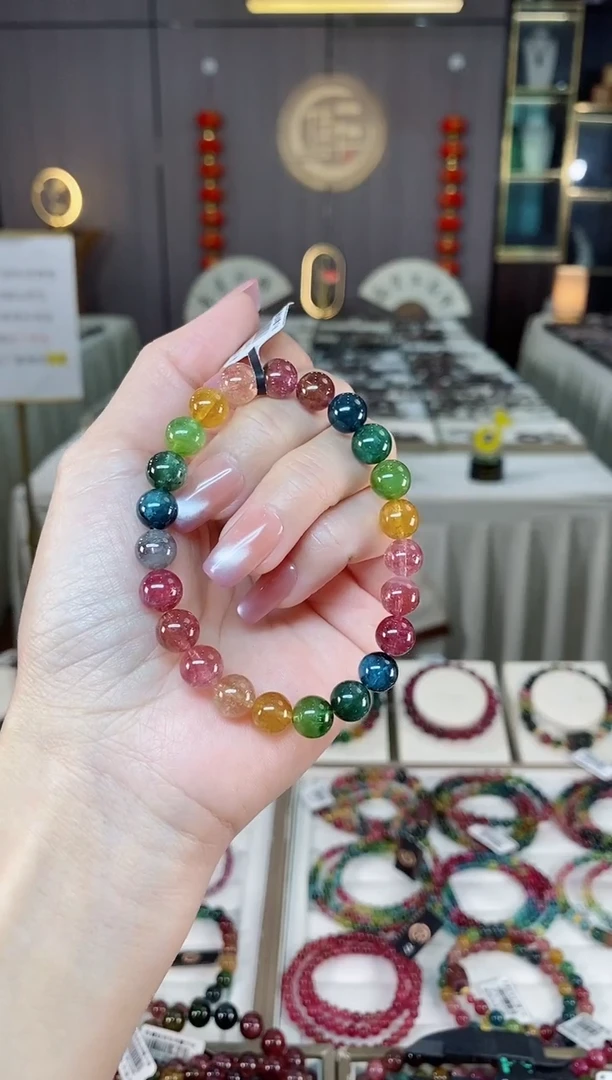 未镶嵌老矿碧玺彩虹单圈手串8mm+碧玺hon多样性发货一条
