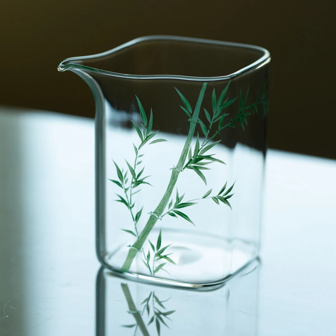善窑厂景德镇家用耐热简约手绘粉彩玻璃公道杯绿色公杯茶具分茶器