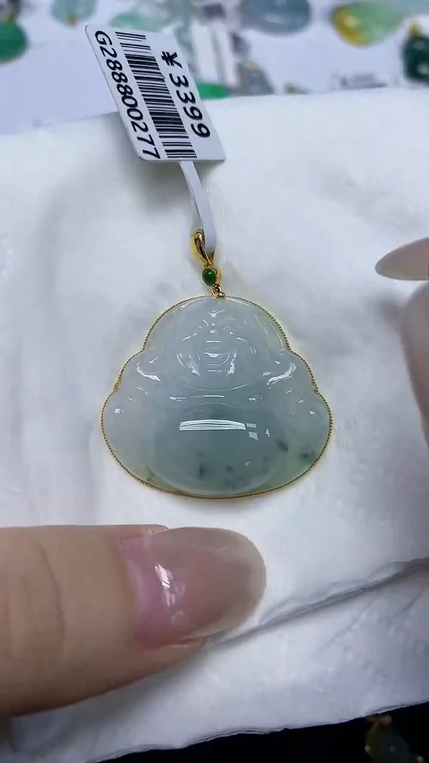翡翠18K金镶嵌颈饰天然缅甸翡翠A货