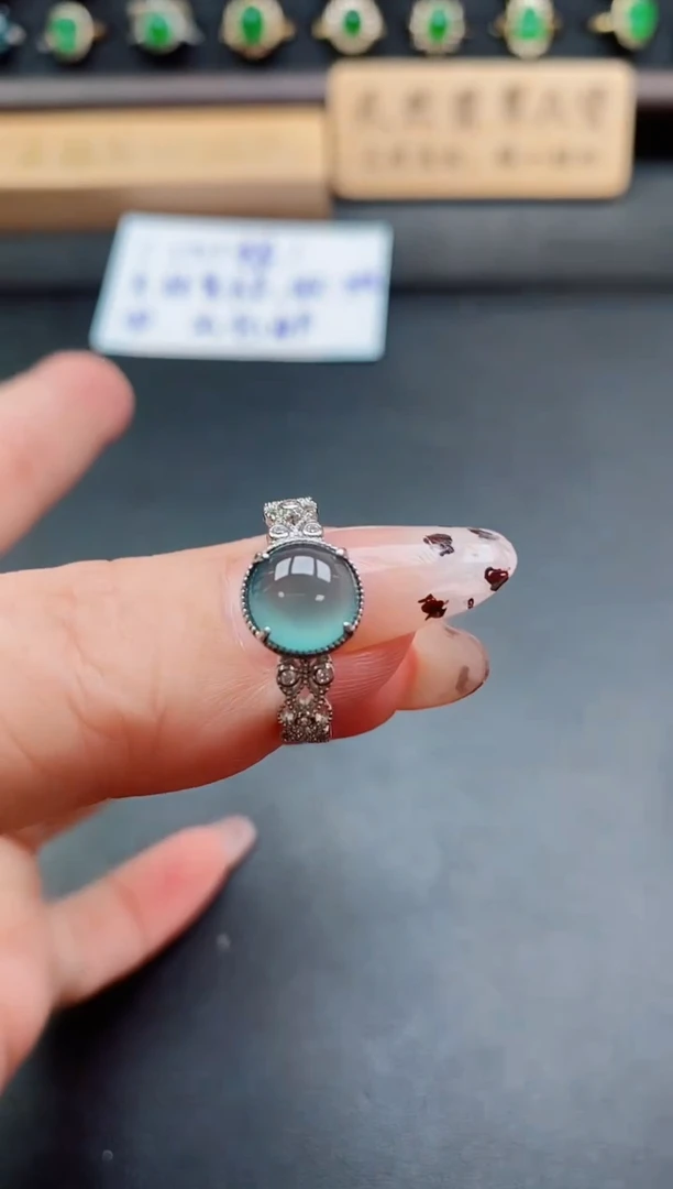 银S925镶嵌戒指翡翠1