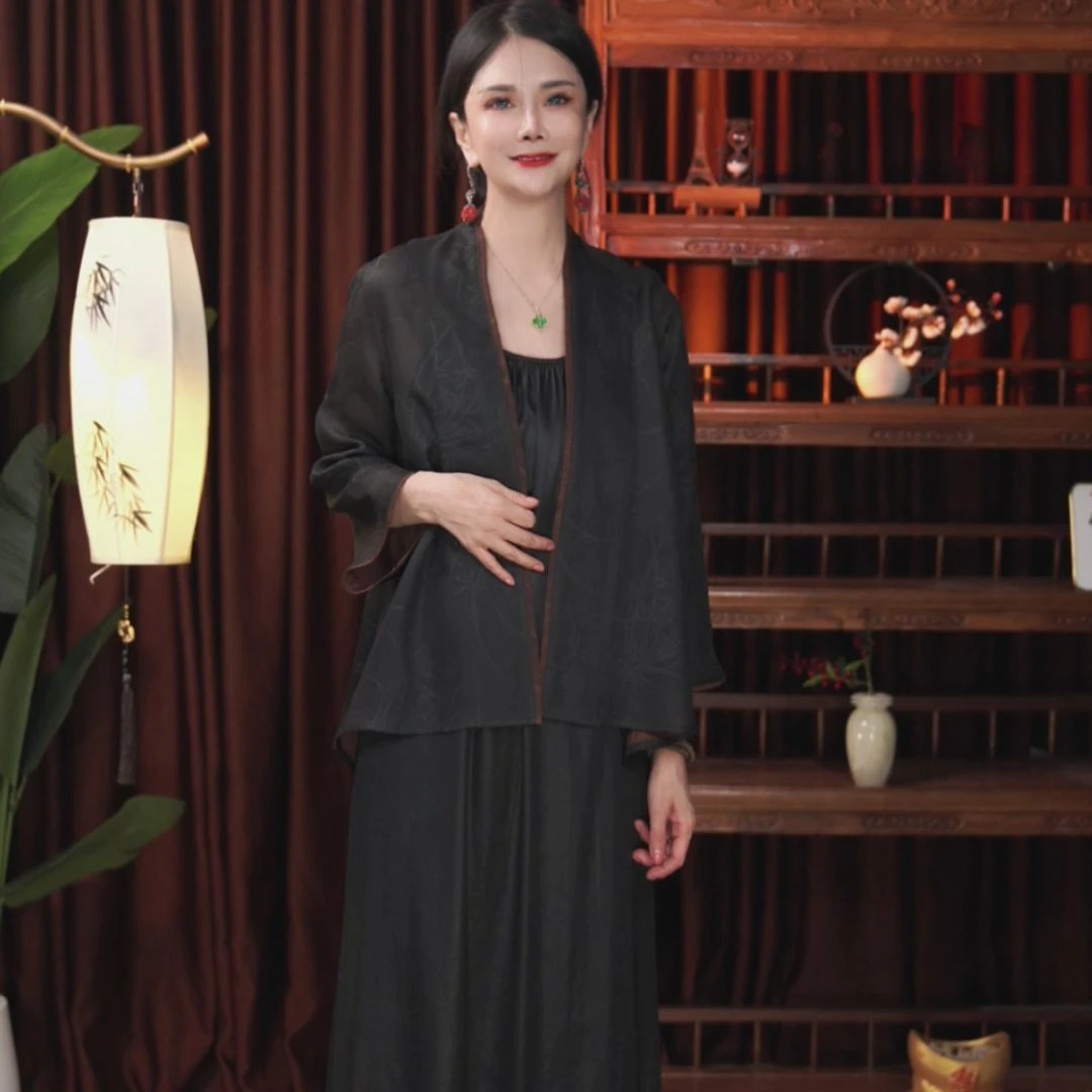 延禧-<箩颐>香云纱100%桑蚕丝四经绞罗中国风开衫外套上衣新中式