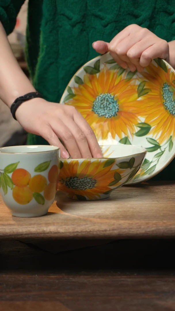 【闪购商品】碗向日葵8寸盘，向日葵6.5寸+枇杷手握杯