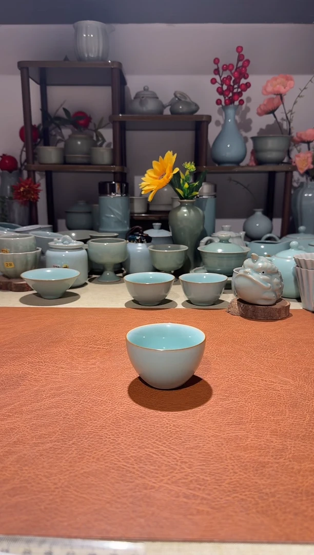 盖碗陶瓷鸡缸杯 缥碧釉一级精品 主人杯品茗杯*