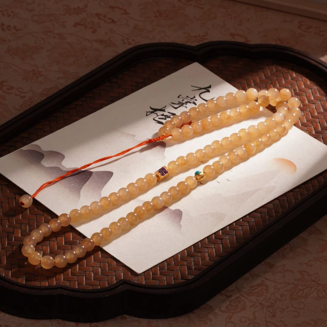 天然和田玉金糖项链约6mm18k—多样性发其一【JJ149】