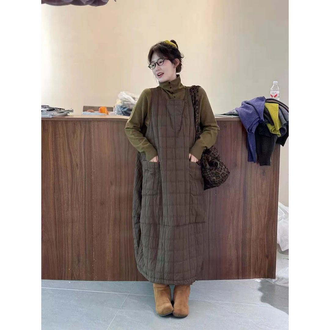 冬季百搭背带裙秋冬格子冬季慵懒风娃娃领网红时尚套装-117